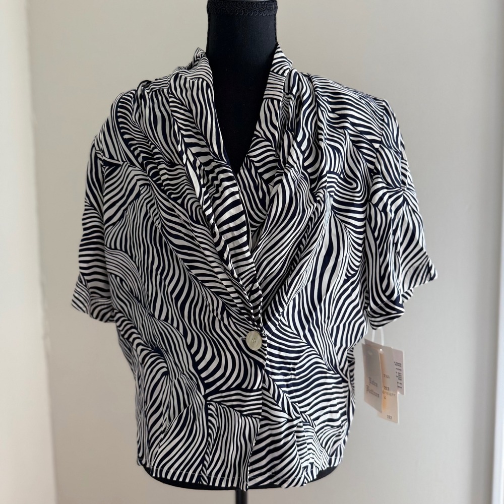 Vintage Doncaster Silks 100% Silk Zebra Print Jacket NWT Size 4 navy/white
